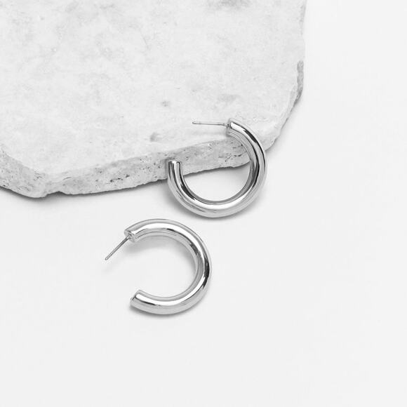 Sterling Silver Thick Hoop Earrings Hypo Allergenic Chubby Round Tube Hoop Studs - Picture 3 of 5